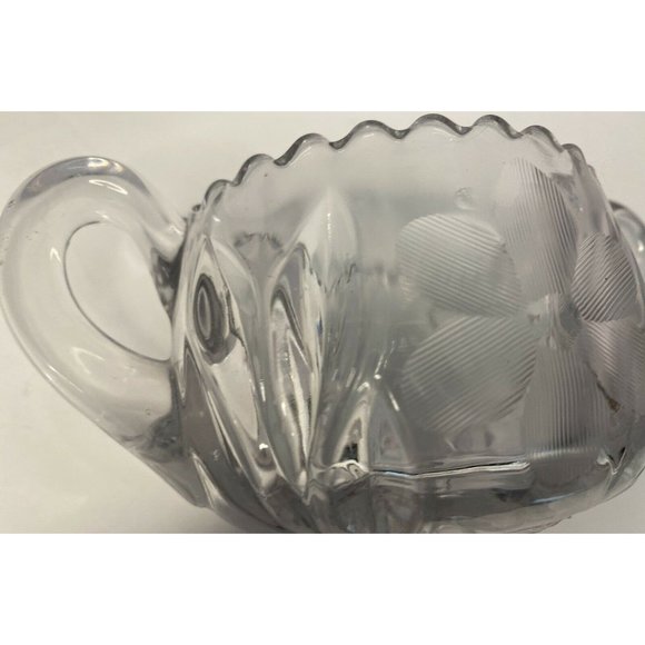 VTG EAPG Glass SUGAR BOWL Double Handle Sawtooth Star Base Floral Design - Picture 8 of 12